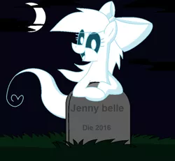 Size: 854x788 | Tagged: safe, artist:pencil bolt, derpibooru import, oc, oc:jenny belle, unofficial characters only, ghost, ghost pony, pony, black, female, graves, gravestone, knot, moon, smiling, spirit, theponyfuture