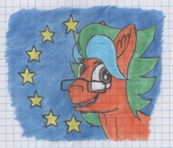 Size: 1471x1256 | Tagged: artist:summerium, derpibooru import, european union, flag, glasses, graph paper, lined paper, male, oc, oc:summer lights, safe, solo, traditional art, unofficial characters only