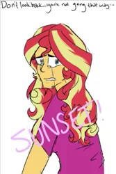 Size: 391x586 | Tagged: safe, artist:ficklepickle9421, derpibooru import, sunset shimmer, series:sunlightsentry weekly, equestria girls, crying, implied sci-twi, sad