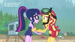 Size: 1920x1080 | Tagged: safe, derpibooru import, screencap, sci-twi, sunset shimmer, twilight sparkle, equestria girls, equestria girls series, unsolved selfie mysteries, bikini, clothes, duo, female, geode of telekinesis, magical geodes, midriff, shipping fuel, snorkel, swimsuit