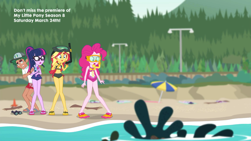 Size: 1920x1080 | Tagged: safe, derpibooru import, screencap, pinkie pie, sci-twi, sunset shimmer, timber spruce, twilight sparkle, equestria girls, equestria girls series, unsolved selfie mysteries, belly button, clothes, feet, female, flip-flops, geode of empathy, geode of sugar bombs, geode of telekinesis, legs, lifeguard timber, magical geodes, male, midriff, sandals, snorkel, swimsuit