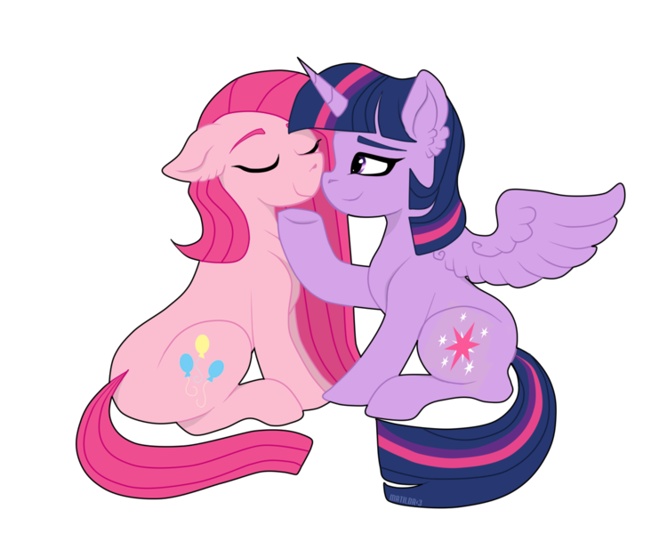 Size: 1280x1024 | Tagged: safe, artist:pinkamenascratch, derpibooru import, pinkie pie, twilight sparkle, twilight sparkle (alicorn), alicorn, eyes closed, female, lesbian, pinkamena diane pie, shipping, simple background, transparent background, twinkie