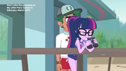 Size: 1920x1080 | Tagged: safe, derpibooru import, edit, edited screencap, screencap, sci-twi, timber spruce, twilight sparkle, equestria girls, equestria girls series, unsolved selfie mysteries, binoculars, clothes, female, geode of telekinesis, lifeguard timber, magical geodes, male, shipping, straight, swimsuit, timbertwi