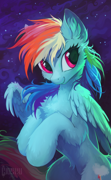 Size: 791x1280 | Tagged: safe, artist:hioshiru, derpibooru import, rainbow dash, pegasus, pony, belly fluff, cheek fluff, chest fluff, cloud, cute, dashabetes, ear fluff, female, fluffy, leg fluff, mare, night, night sky, rearing, sky, smiling, solo, stars, wing fluff