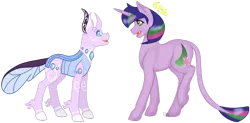 Size: 1024x504 | Tagged: safe, artist:leanne264, derpibooru import, oc, oc:magic spike, oc:rhapsody, unofficial characters only, changedling, changeling, dracony, hybrid, pony, unicorn, female, interspecies offspring, mare, offspring, parent:spike, parent:twilight sparkle, parents:twispike, simple background, transparent background