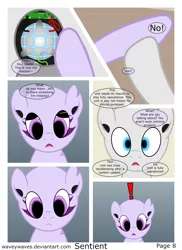 Size: 5360x7370 | Tagged: safe, artist:waveywaves, derpibooru import, oc, oc:joule, oc:perry, unofficial characters only, pony, robot, robot pony, comic:sentient, absurd resolution, comic