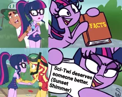 Size: 2560x2048 | Tagged: safe, artist:quarium edits, derpibooru import, edit, screencap, sci-twi, sunset shimmer, timber spruce, twilight sparkle, twilight sparkle (alicorn), alicorn, equestria girls, equestria girls series, unsolved selfie mysteries, 2 panel comic, clothes, comic, ed edd n eddy, exploitable meme, female, lesbian, lifeguard timber, male, meme, scitwishimmer, shipping, snorkel, straight, sunsetsparkle, swimsuit, twilight's fact book