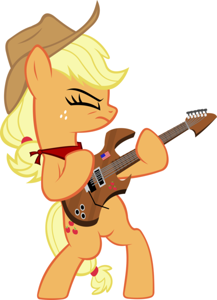 Size: 3720x5156 | Tagged: safe, artist:ironm17, derpibooru import, applejack, earth pony, pony, american flag, bandana, bipedal, country, cowboy hat, electric guitar, eyes closed, guitar, hat, simple background, solo, transparent background, vector