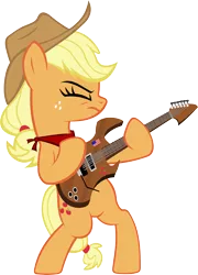 Size: 3720x5156 | Tagged: safe, artist:ironm17, derpibooru import, applejack, earth pony, pony, american flag, bandana, bipedal, country, cowboy hat, electric guitar, eyes closed, guitar, hat, simple background, solo, transparent background, vector