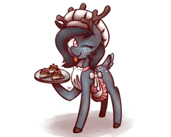 Size: 1280x1024 | Tagged: safe, artist:sugar morning, derpibooru import, oc, oc:gene, unofficial characters only, deer, reindeer, apron, baking, clothes, commission, cute, delicious, female, food, mare, one eye closed, simple background, snack, solo, standing, sweet, tongue out, transparent background, wink