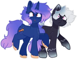 Size: 940x719 | Tagged: safe, artist:cyborgdoctor, derpibooru import, oc, oc:nebula, oc:paradox glitch, unofficial characters only, earth pony, pony, unicorn, cutie mark, duo, female, male, simple background, transparent background