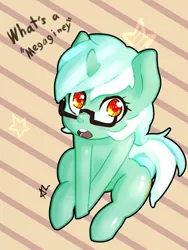 Size: 1024x1365 | Tagged: safe, artist:acharmingpony, derpibooru import, lyra heartstrings, pony, dialogue, female, glasses, looking at you, looking up, mare, open mouth, patreon, patreon reward, request, requested art, signature, solo