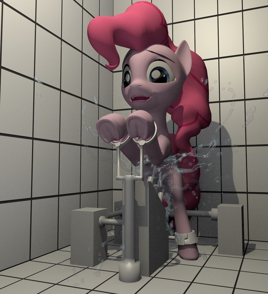 Size: 1187x1301 | Tagged: 3d, artist:fnyorid, blender, bondage, bondage furniture, cuffs, derpibooru import, female, femsub, pinkie pie, solo, solo female, submissive, suggestive, underhoof, washing machine