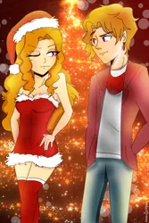 Size: 1920x2879 | Tagged: safe, artist:melyydraws, derpibooru import, adagio dazzle, equestria girls, adagimoroso, allegro amoroso, christmas, equestria guys, holiday, male, rule 63, shipping