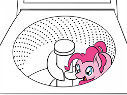 Size: 648x486 | Tagged: safe, artist:flutterluv, derpibooru import, edit, pinkie pie, earth pony, pony, animated, behaving like a cat, cute, diapinkes, female, gif, here we go again, mare, open mouth, pinkie in the washing machine, ponified animal photo, reversed, simple background, smiling, solo, the ride never ends, walking, washing machine, white background