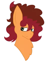 Size: 750x1000 | Tagged: safe, artist:insanity-w0lf, derpibooru import, oc, oc:raspberry cobbler, unofficial characters only, earth pony, pony, bust, freckles, male, offspring, parent:cheese sandwich, parent:pinkie pie, parents:cheesepie, sideways glance, simple background, solo, stallion, transparent background