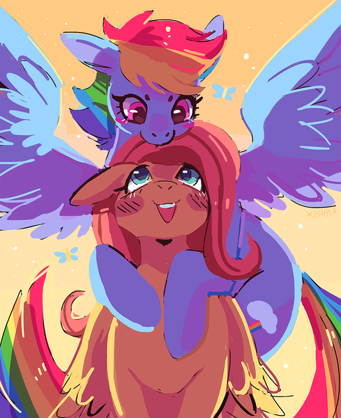 Size: 1094x1342 | Tagged: safe, artist:cherivinca, derpibooru import, fluttershy, rainbow dash, pegasus, pony, blushing, cute, female, floppy ears, flutterdash, lesbian, looking at each other, mare, shipping, spread wings, wings