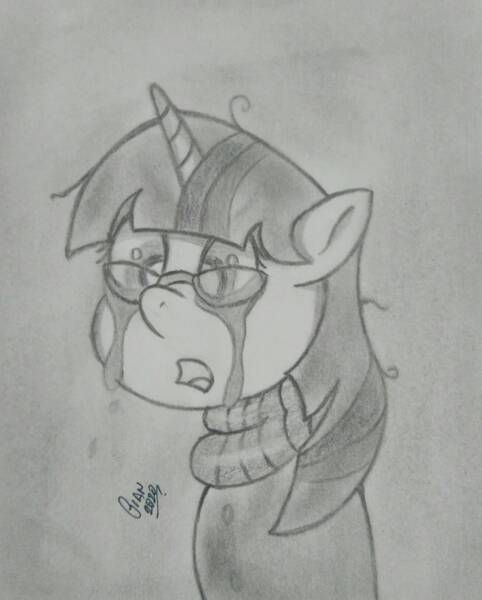 Size: 1307x1628 | Tagged: safe, artist:gian2020, derpibooru import, moondancer, pony, bust, crying, monochrome, portrait, solo, traditional art