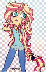 Size: 600x934 | Tagged: safe, artist:serge-stiles, derpibooru import, sunset shimmer, equestria girls, clothes, female, long hair, open mouth, ponied up, solo