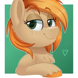 Size: 2200x2200 | Tagged: safe, artist:thegamblehorse, deleted from derpibooru, derpibooru import, oc, oc:parlay, unofficial characters only, earth pony, pony, avatar, chest fluff, cute, female, freckles, heart, mare, simple background, solo