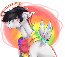 Size: 5353x4731 | Tagged: safe, artist:lastaimin, derpibooru import, oc, pegasus, pony, absurd resolution, clothes, halo, male, scarf, simple background, solo, stallion, transparent background