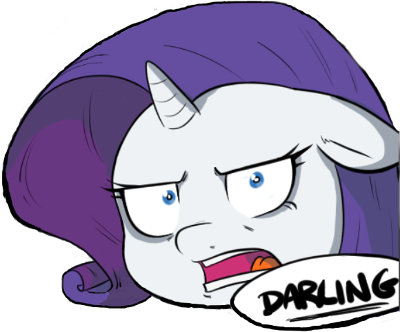 Size: 580x481 | Tagged: safe, artist:shoutingisfun, derpibooru import, rarity, pony, unicorn, angry, bust, cropped, darling, dialogue, female, head, looking at you, mare, reaction image, simple background, solo, speech bubble, transparent background, unamused