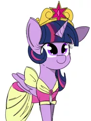 Size: 540x716 | Tagged: safe, artist:pastelhorses, artist:tjpones, color edit, derpibooru import, edit, twilight sparkle, twilight sparkle (alicorn), alicorn, pony, big crown thingy, clothes, colored, colored sketch, coronation dress, crown, cute, dress, female, jewelry, mare, regalia, smiling, solo, twiabetes