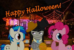 Size: 250x167 | Tagged: safe, artist:erthilo, derpibooru import, octavia melody, pinkie pie, vinyl scratch, earth pony, pony, unicorn, ask octavia, female, halloween, halloween costume, holiday, irl, mare, photo, ponies in real life, wrong eye color
