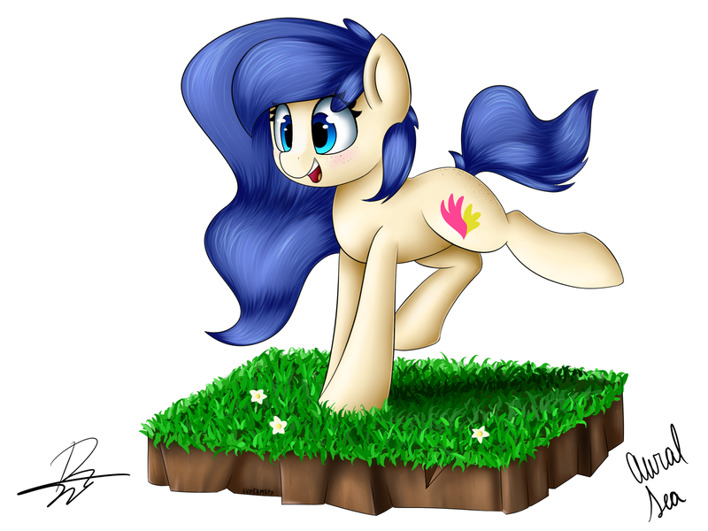 Size: 1600x1200 | Tagged: safe, artist:supermoix, derpibooru import, oc, oc:aural sea, beautiful, blue eyes, cute, grass, simple background, solo