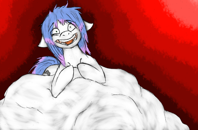 Size: 3217x2116 | Tagged: abstract background, artist:wesleyfoxx, belly, belly bed, colored sketch, crazy face, derpibooru import, eye twitch, faic, fetish, floppy ears, impossibly large belly, insanity, multiple prey, oc, oc:vorepone, open mouth, questionable, soft vore, solo, unofficial characters only, vore