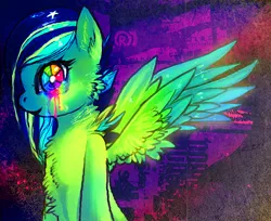 Size: 748x610 | Tagged: safe, artist:chalnsaw, derpibooru import, oc, unofficial characters only, pegasus, pony, crying, psychedelic, scene kid, solo