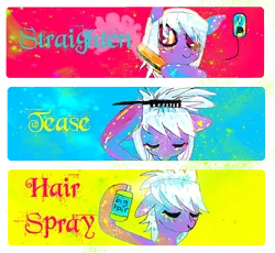 Size: 558x513 | Tagged: alternate hairstyle, artist:chalnsaw, cloudchaser, comb, combing, comic, derpibooru import, hair spray, plug, safe