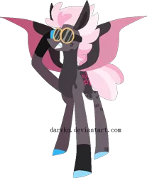 Size: 651x785 | Tagged: safe, artist:darvko, derpibooru import, oc, oc:zipper, unofficial characters only, pegasus, pony, female, goggles, mare, offspring, parent:pinkie pie, parent:thunderlane, parents:pinkielane, simple background, solo, transparent background, two toned wings