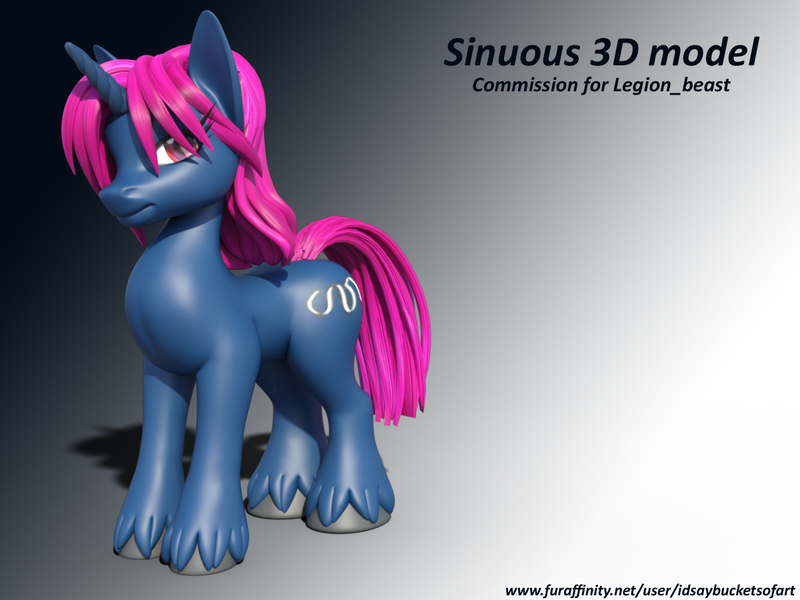 Size: 1200x900 | Tagged: safe, artist:idsaybucketsofart, derpibooru import, oc, oc:sinuous, unicorn, 3d, female, solo, unshorn fetlocks