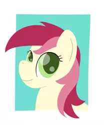 Size: 825x990 | Tagged: safe, artist:phat_guy, derpibooru import, roseluck, earth pony, pony, blue background, bust, female, frame, lineless, looking at you, mare, minimalist, modern art, portrait, simple background, smiling, solo