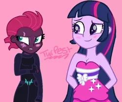 Size: 808x674 | Tagged: safe, artist:thatonecrazyartist18, derpibooru import, tempest shadow, twilight sparkle, equestria girls, my little pony: the movie, base used, blushing, equestria girls-ified, fall formal outfits, female, lesbian, shipping, tempestlight
