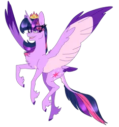 Size: 2137x2279 | Tagged: safe, artist:ajue, artist:spider-vore, deleted from derpibooru, derpibooru import, twilight sparkle, twilight sparkle (alicorn), alicorn, classical unicorn, pony, unicorn, chest fluff, cloven hooves, colored hooves, colored pupils, colored wings, colored wingtips, crown, cute, eye clipping through hair, female, fluffy, jewelry, leg fluff, leonine tail, mare, multicolored wings, regalia, simple background, solo, transparent background, twiabetes, unshorn fetlocks