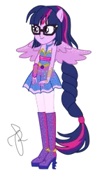 Size: 289x533 | Tagged: safe, artist:ilaria122, derpibooru import, part of a set, sci-twi, twilight sparkle, equestria girls, boots, clothes, dress, element of magic, female, geode of telekinesis, guardian, high heel boots, jewelry, ponied up, scitwilicorn, shoes, simple background, smiling, solo, transparent background