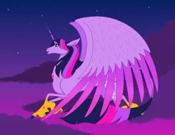 Size: 760x591 | Tagged: safe, artist:bambisparanoia, derpibooru import, twilight sparkle, twilight sparkle (alicorn), alicorn, pony, cloven hooves, colored hooves, colored wings, colored wingtips, female, flying, large wings, leonine tail, mare, solo, unshorn fetlocks, wings