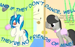 Size: 1000x636 | Tagged: safe, artist:erthilo, derpibooru import, octavia melody, vinyl scratch, earth pony, pony, unicorn, ask octavia, duo, duo female, female, mare, men without hats, safety dance, shower, singing, song reference, wet mane