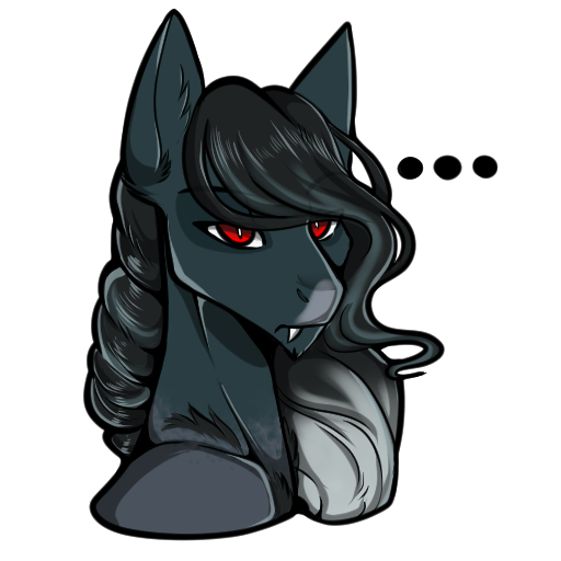 Size: 512x512 | Tagged: safe, artist:theecchiqueen, deleted from derpibooru, derpibooru import, oc, oc:pandie, unofficial characters only, pony, ..., fangs, female, looking at you, mare, red eyes, simple background, slit eyes, solo, telegram sticker, transparent background