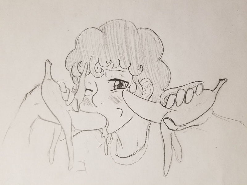 Size: 4032x3024 | Tagged: artist:dj-black-n-white, banana, bananajob, derpibooru import, food, implied blowjob, implied oral, implied sex, oc, oc:pogo, offspring, parent:pinkie pie, satyr, sucking, suggestive, suggestive eating, traditional art, unofficial characters only