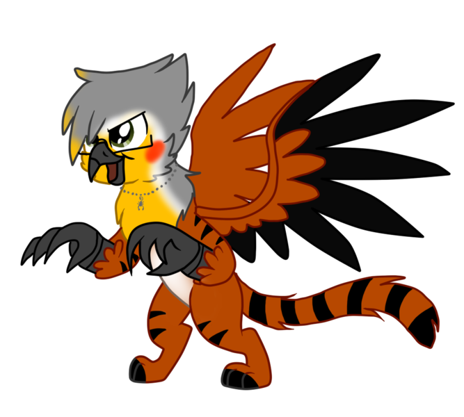 Size: 1000x900 | Tagged: safe, artist:griff-on, derpibooru import, oc, oc:david, unofficial characters only, gryphon, tiger griffon, bipedal, colored wings, colored wingtips, griffon oc, rearing, simple background, solo, tiger stripes, transparent background