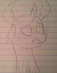 Size: 802x1024 | Tagged: artist:pixel_berry, changedling, changeling, comic, crossover, derpibooru import, floppy ears, king thorax, lined paper, monochrome, nervous, safe, solo, steven universe, sweat, sweatdrop, thorax, traditional art