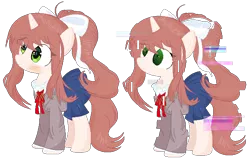 Size: 660x428 | Tagged: safe, artist:xmelodyskyx, derpibooru import, ponified, pony, unicorn, spoiler:doki doki literature club, clothes, doki doki literature club, error, female, glitch, mare, monika, schoolgirl, simple background, solo, spoilers for another series, transparent background