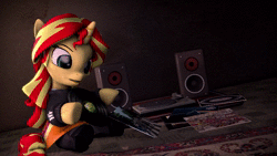 Size: 1920x1080 | Tagged: safe, artist:imafutureguitarhero, derpibooru import, sunset shimmer, equestria girls, 3d, abbey road, adidas, album cover, alternate hairstyle, alternate manestyle, animated, boots, carpet, clothes, cute, deep purple, dress, floppy ears, freckles, hipgnosis, hoodie, let it be, loop, music, no sound, open mouth, pink floyd, queen (band), raised eyebrow, record, record player, rug, shimmerbetes, shoes, sitting, solo, source filmmaker, speaker, the beatles, the dark side of the moon, tracksuit, wallpaper, wallpaper engine, webm
