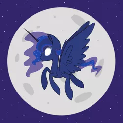 Size: 8267x8267 | Tagged: safe, artist:rainelathepegasus00, derpibooru import, princess luna, alicorn, pony, absurd resolution, ethereal mane, female, flying, full moon, mare, moon, night, solo, starry mane