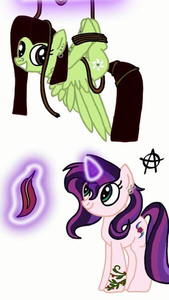 Size: 400x711 | Tagged: suggestive, artist:cat-girl21, derpibooru import, oc, oc:evening glitter, oc:white lilly, unofficial characters only, pegasus, pony, unicorn, icey-verse, bondage, ear piercing, earring, erotic tickling, evening lilly, feather, female, femdom, femsub, fetish, glowing horn, hogtie, jewelry, lesbian, magical lesbian spawn, mare, oc x oc, offspring, offspring shipping, parent:applejack, parent:starlight glimmer, parent:strawberry sunrise, parent:sunset shimmer, parents:shimmerglimmer, piercing, rope, rope bondage, shipping, simple background, submissive, suspended, tattoo, tickle fetish, tickle torture, tickling, white background