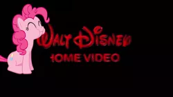 Size: 1366x768 | Tagged: safe, derpibooru import, edit, pinkie pie, earth pony, pony, eating, nonsensical, random, simple, simple background, walt disney home video