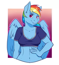 Size: 1748x1918 | Tagged: anthro, artist:dunnowhattowrite, belly button, bust, derpibooru import, female, mare, pegasus, portrait, rainbow dash, safe, solo